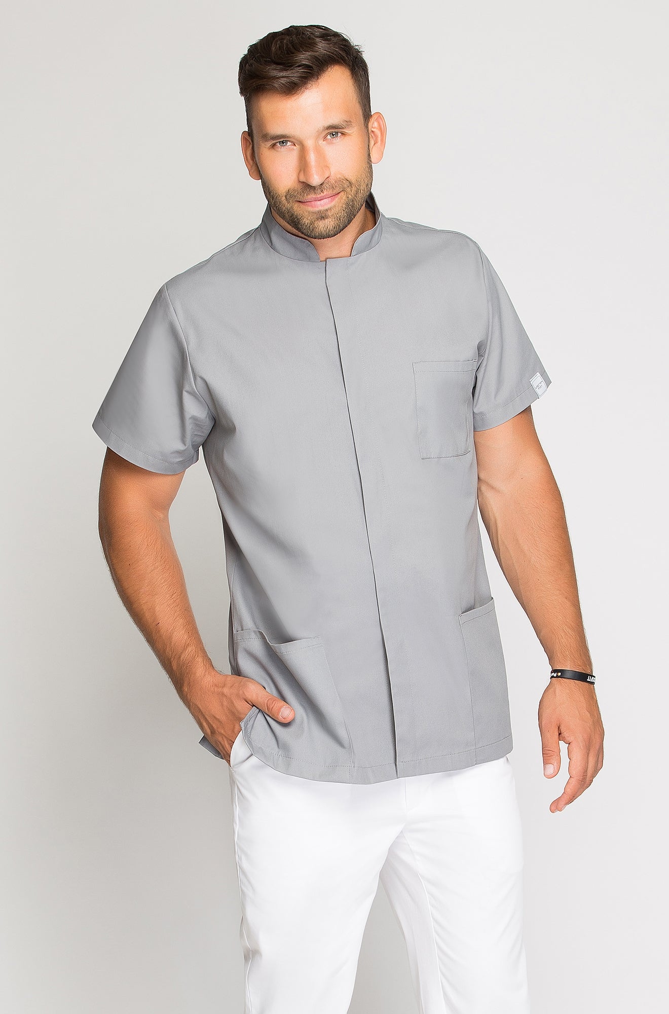 Bluza medyczna męska ze stójką Szara