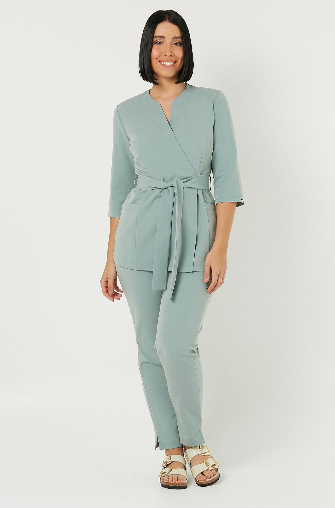 SOPHIA medical apron, 3/4 sleeves - SAGE GREEN