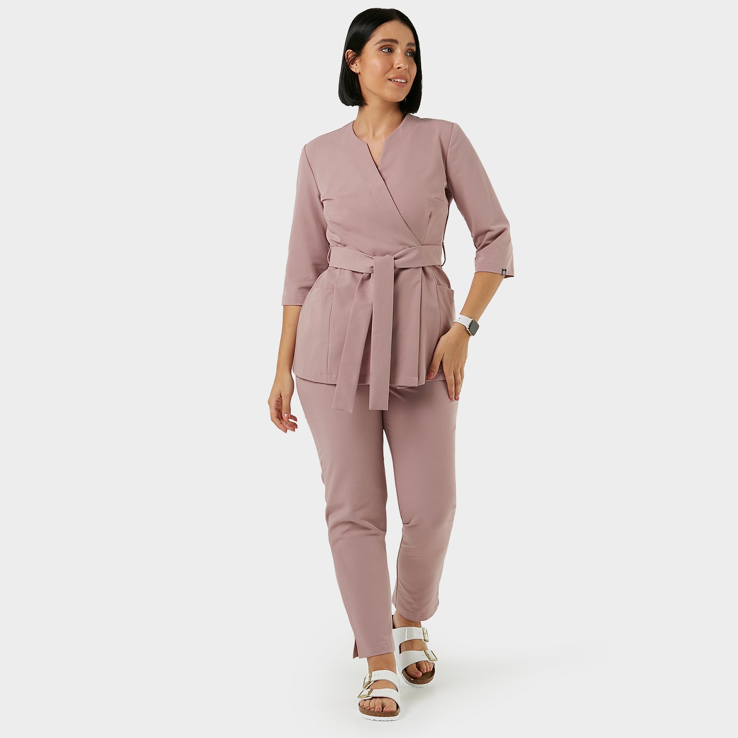 SOPHIA medical apron, 3/4 sleeves - DUSTY PINK