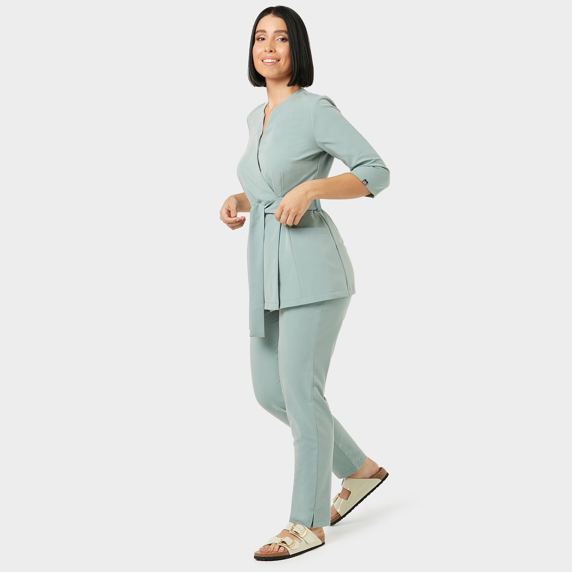 SOPHIA medical apron, 3/4 sleeves - SAGE GREEN