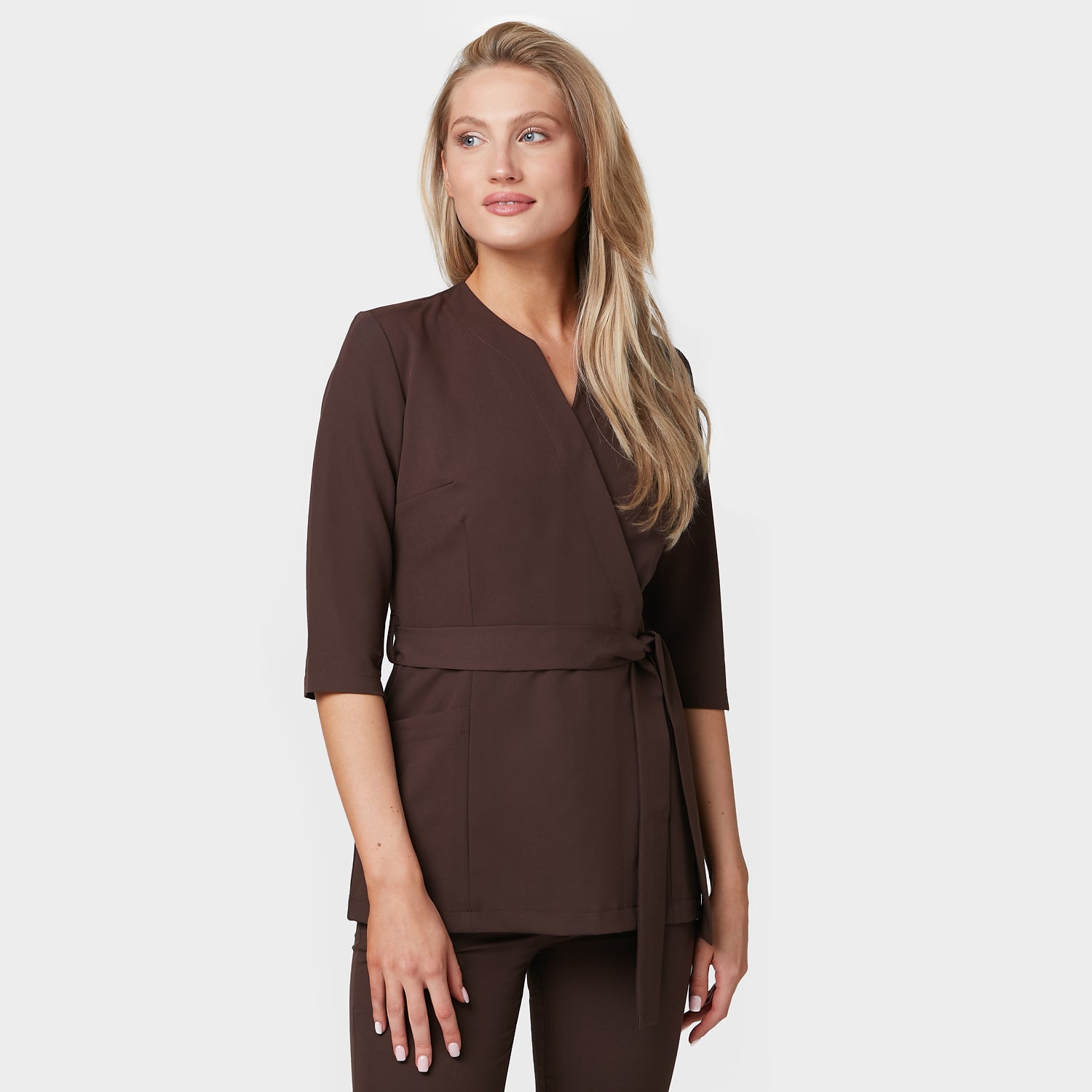 SOPHIA medical apron, 3/4 sleeves - DARK CHOCOLATE