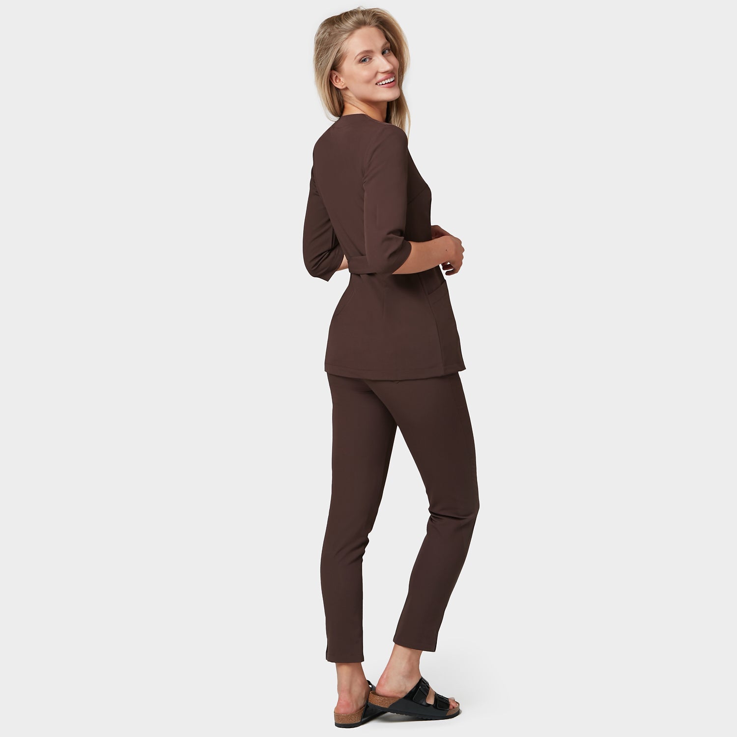 SOPHIA medical apron, 3/4 sleeves - DARK CHOCOLATE