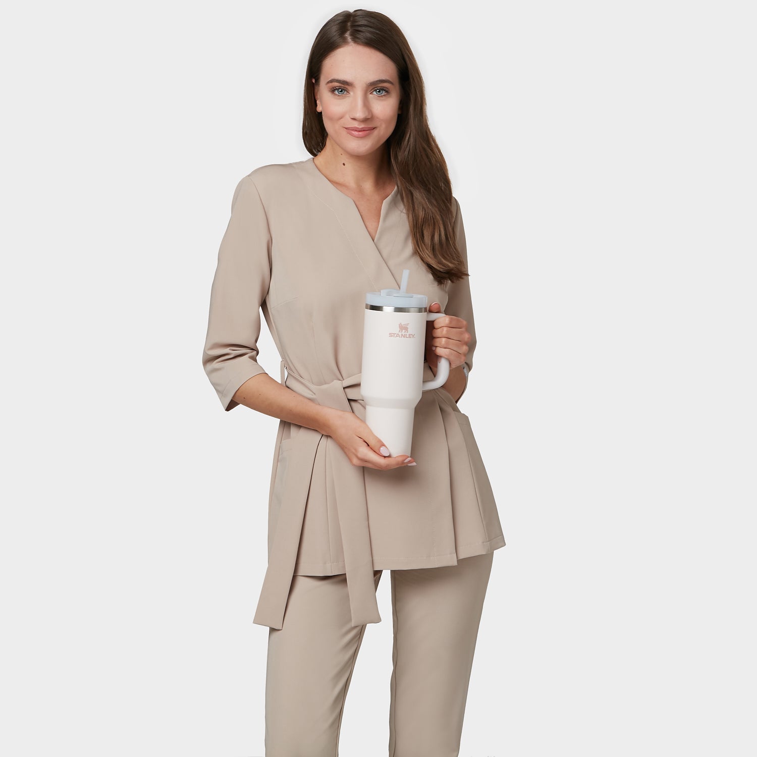 SOPHIA medical apron, 3/4 sleeves - LATTE