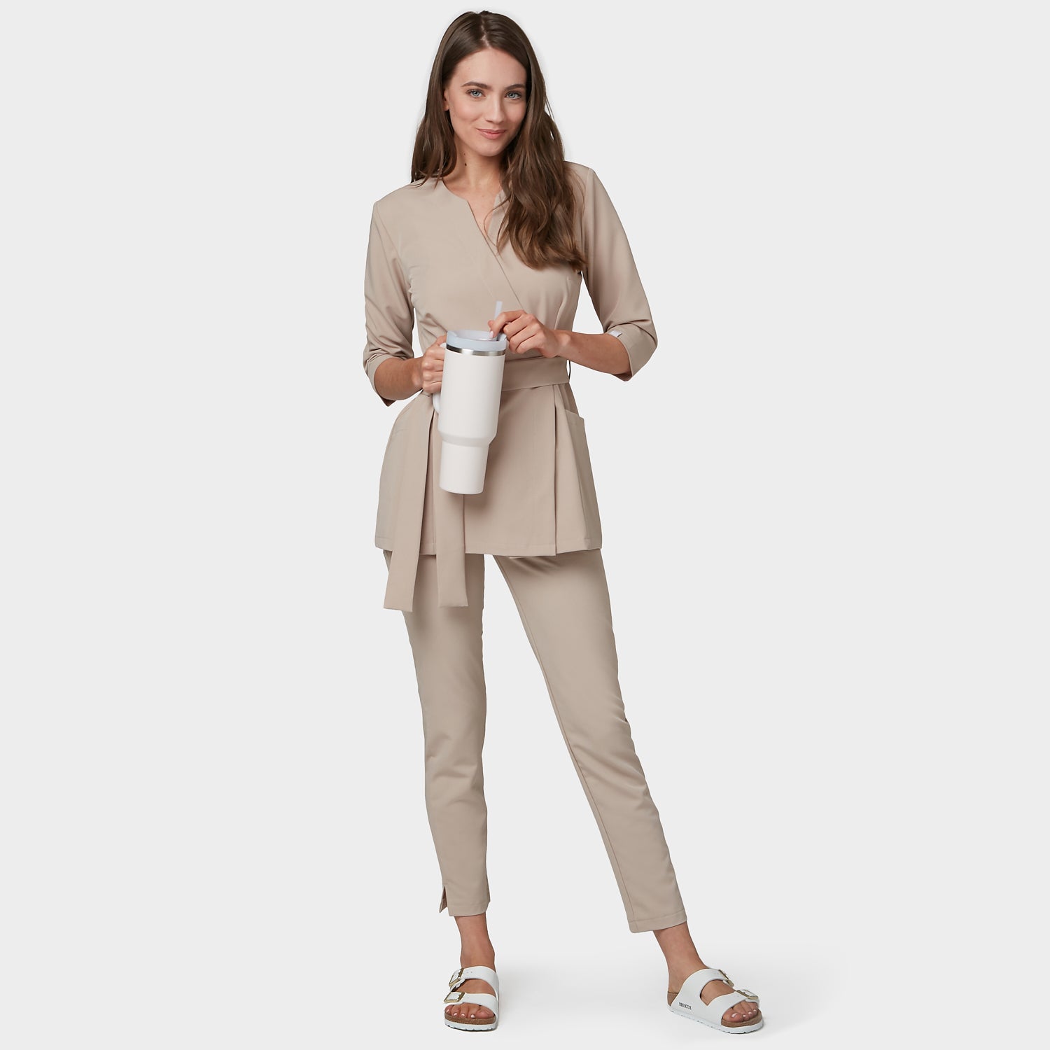 SOPHIA medical apron, 3/4 sleeves - LATTE