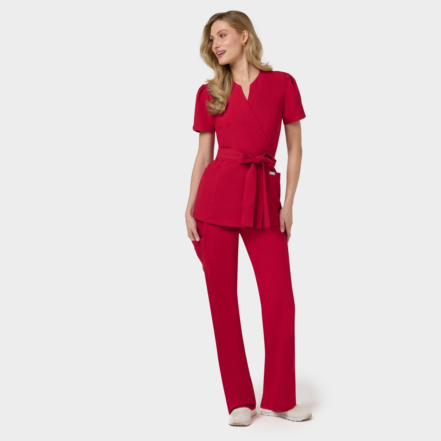 AMELIA tied medical apron - RED CHERRY 