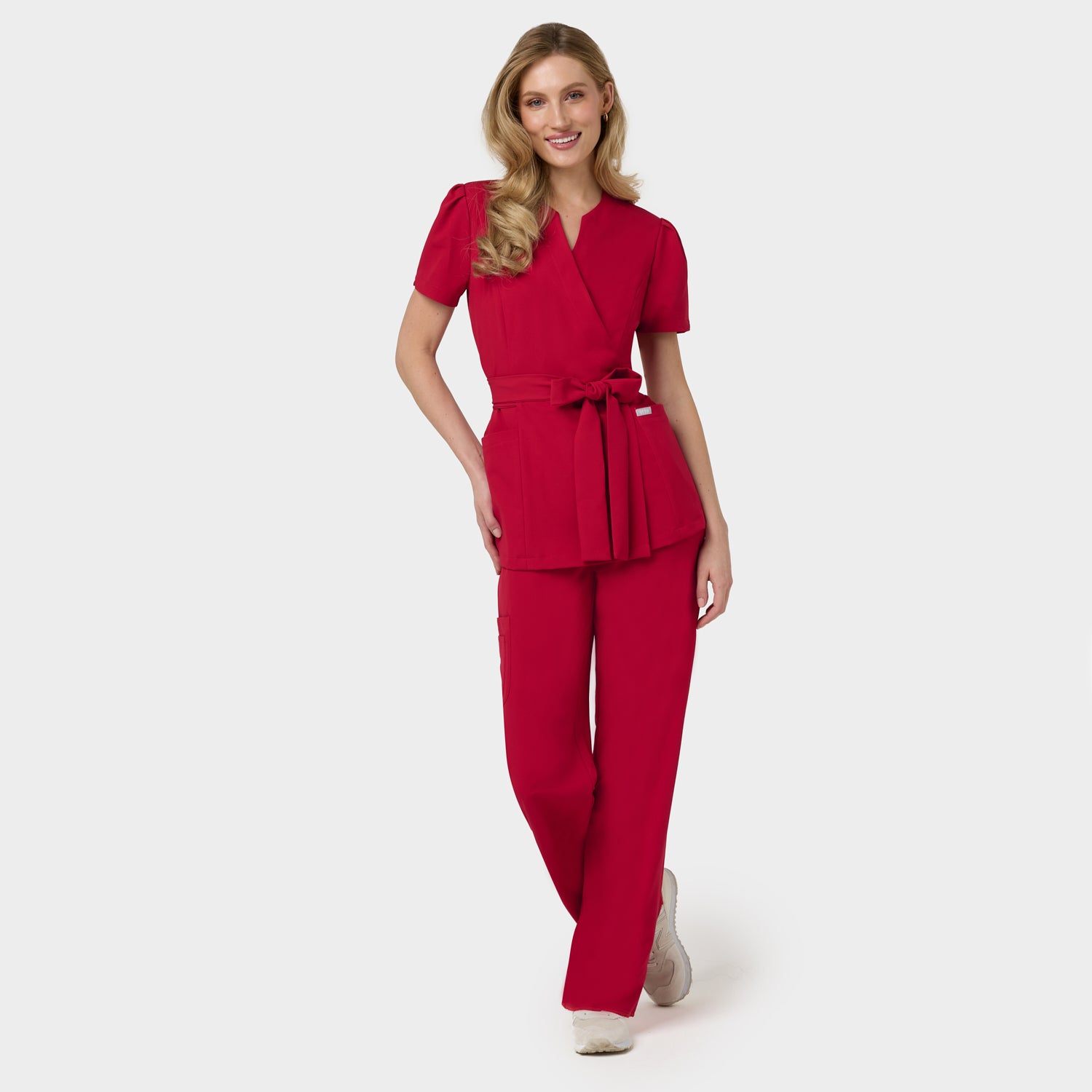 AMELIA tied medical apron - RED CHERRY 