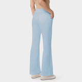 Spodnie medyczne damskie flare w kolorze Baby Blue - dopasowane w biodrach, rozszerzane od kolana - Vena Uniformy