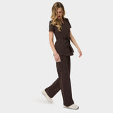 SPODNIE MEDYCZNE DAMSKIE SZEROKIE BOKIEM BRĄZOWE VENA UNIFORMY