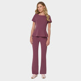 Bluza medyczna damska z baskinką KIM w kolorze Dusty Plum - kobieca, taliowana - Vena Uniformy