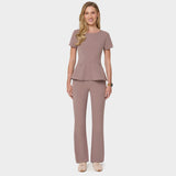 Bluza medyczna damska z baskinką KIM w kolorze LIGHT BROWN - kobieca, taliowana - Vena Uniformy