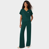 Bluza medyczna damska z dekoltem V LUNA w kolorze Moss Green — zielona pudełkowa bluza z rękawami dolman, dekolt V i kieszonka na piersi, Vena Uniformy